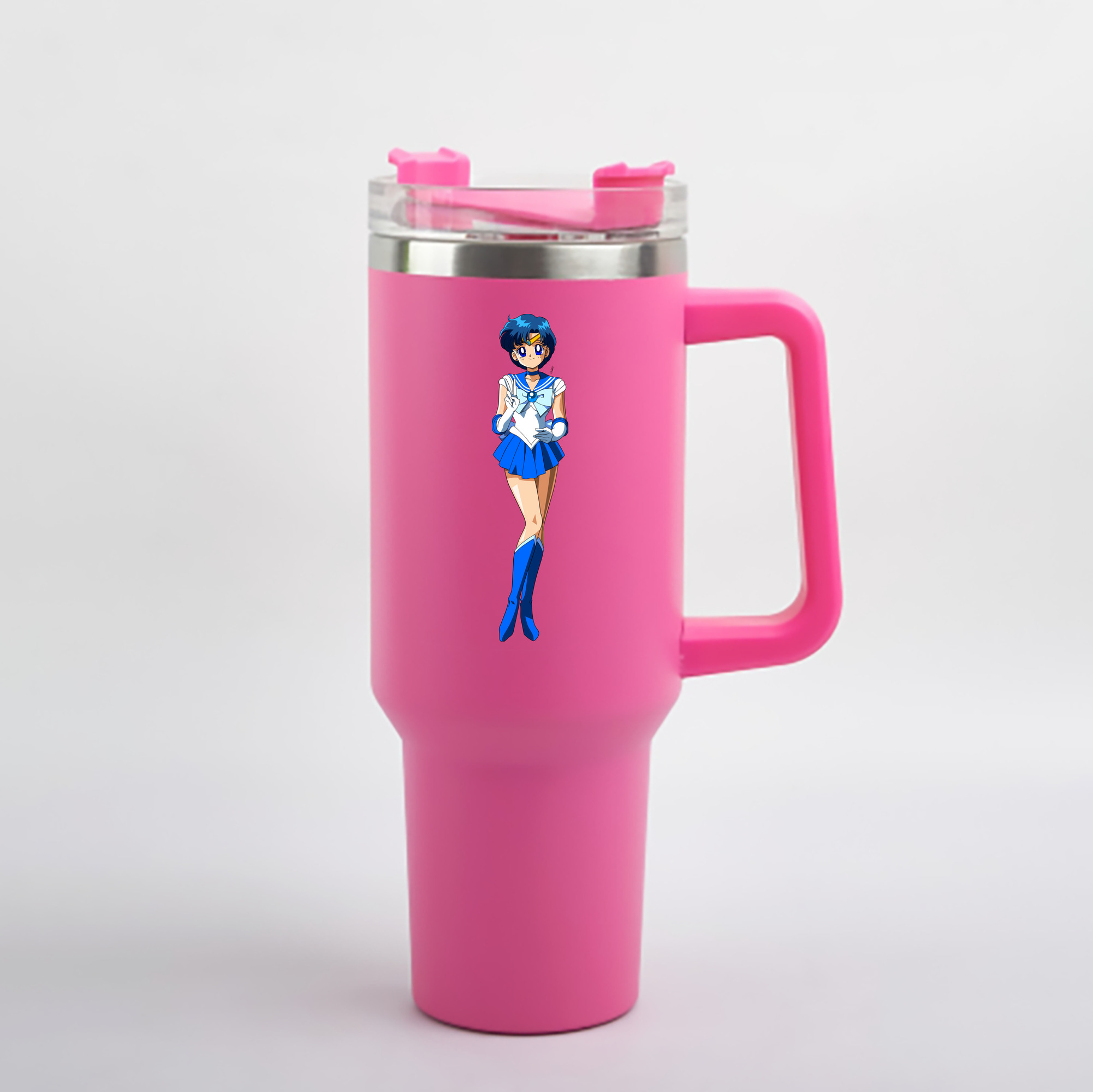 （画像用） 美少女戦士セーラームーン 水野 亜美 みずの あみ Sailor Moon Mizuno Ami 1200mL車用タンブラー - クリスタルステッカー（プラスチックストロー付き）